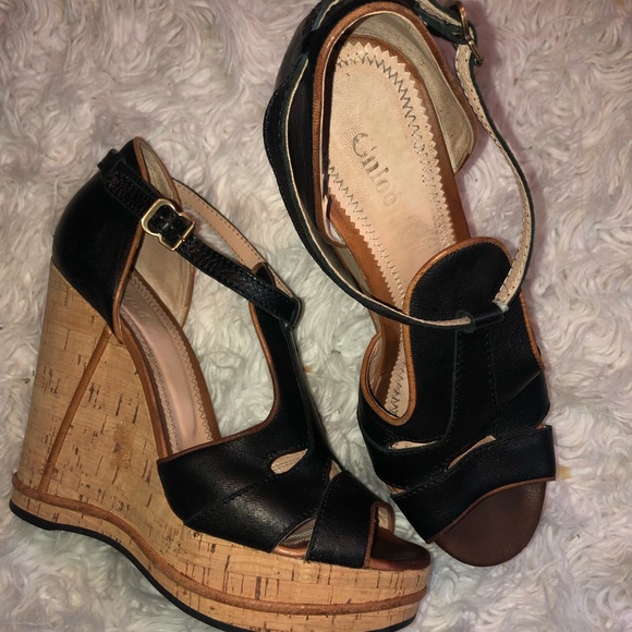 Chloe Shoes - Chloe Black and Tan Wedges